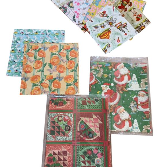 Vintage Gift Wrap Other - Vintage  Gift Wrap Papper  Folded Christmas  Birthdays Baby
